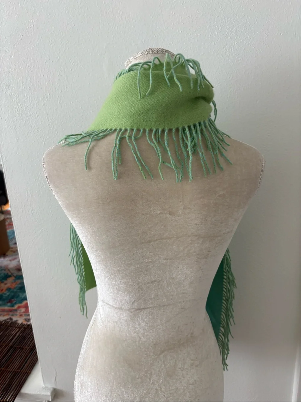 Castlerig 100% cashmere artsy scarf aqua green blue *flaws